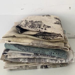 Naturally Dyed Linen  Fabric Bundle, Hand Dyed, Rustic Botanically Eco-printed, Slow Stitch,  Quilting, Sewing Projects, Textile Art _ 1