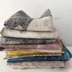 Tessuto Eco Print Lino, Tintura a mano, Stampa botanica con foglie, Ritagli di tessuto, Tessuti riciclati, Cucito, Artigianato, Ricamo, Patchwork _5