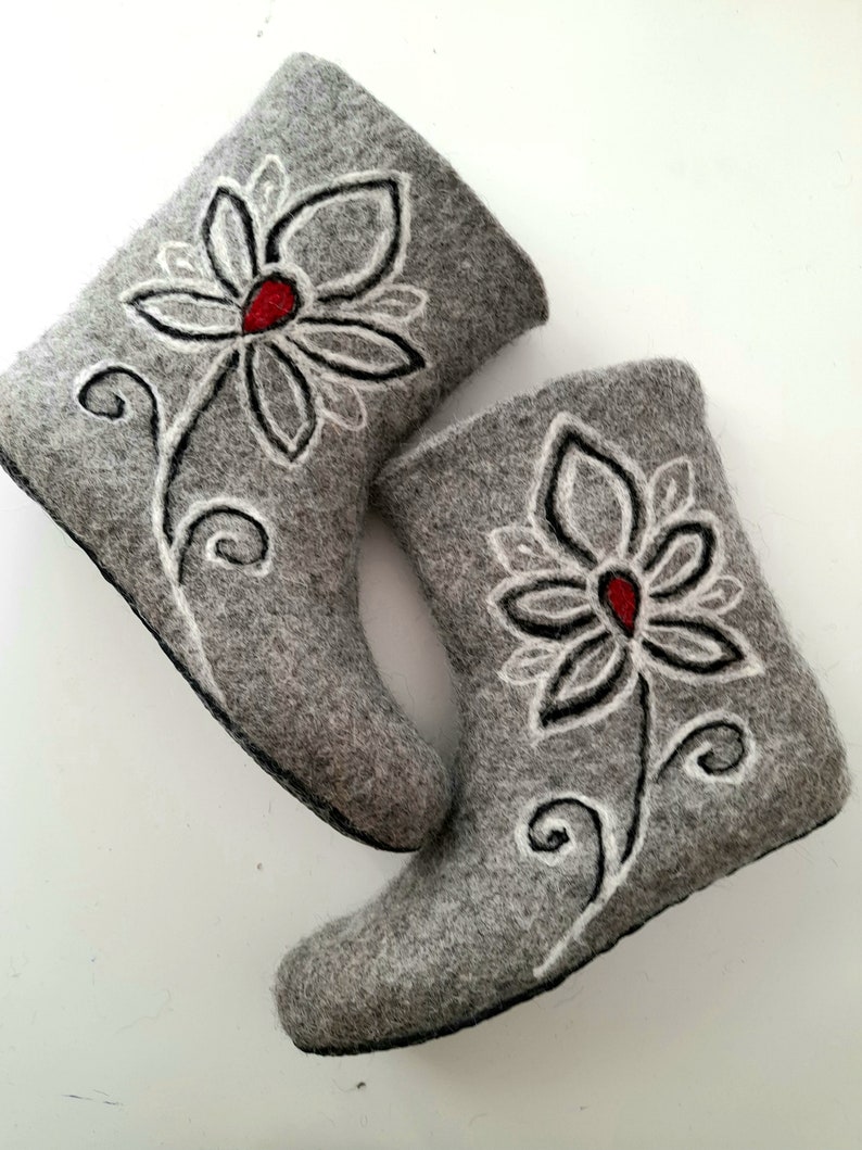 Winter Felt Boots Felted Wool Boots in Gray Handmade Shoes Etsy