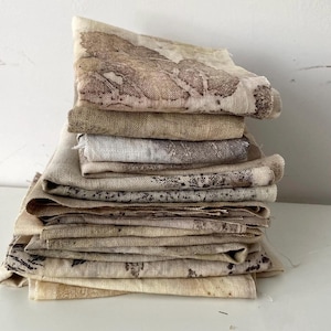 Naturally Dyed Linen  Fabric Bundle, Hand Dyed, Rustic Botanically Eco-printed, Slow Stitch,  Quilting, Sewing Projects, Textile Art _ 17