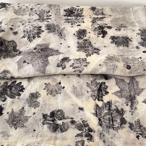 Nature-inspired Dye, Linen Fabric Remnant, Hand Herbal Dyed, Eco printed Fabric Scrap For Sewing,   Environmentally Responsible Dye   _11