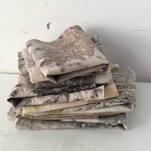 Naturally Dyed Linen Remnants: Organic Eco-Printed Fabric Scraps for Sewing, Quilting and Crafts Projects,  No extra fees for US _4