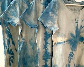 Naturally Dyed T-shirts, Size L Hand-dyed Women Natural Indigo Blue  Eco Friendly Top  Plant Dyed Cotton Shirt, Sustainable Made Tie Dye