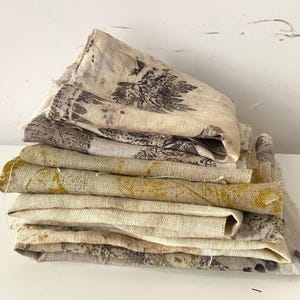 Naturally Dyed Fabric Bundle, Hand Dyed, Rustic Eco-printed, Slow Stitch, Visible Mending, Quilting, Sewing Projects, Textile Art _ 14