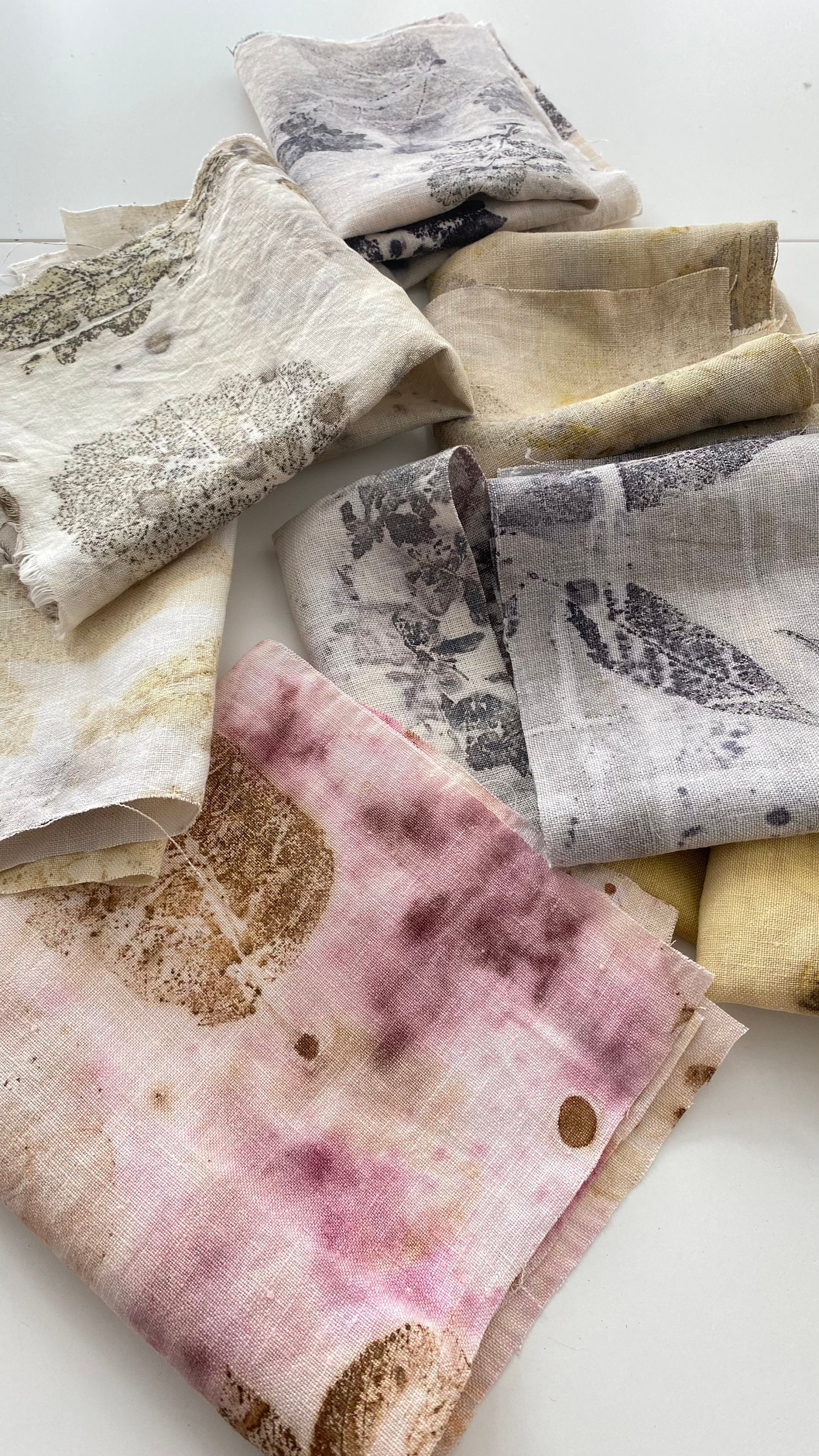 8 Linen Fabric Scraps Gray and Yellow Pink Tones Mix Etsy