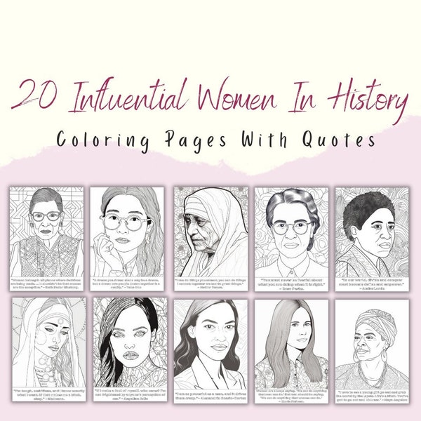 Influential Women In History Coloring Pages, Female Empowerment, Inspirational Women Coloring Pages, Women in History Printable