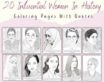 Influential Women In History Coloring Pages, Female Empowerment, Inspirational Women Coloring Pages, Women in History Printable