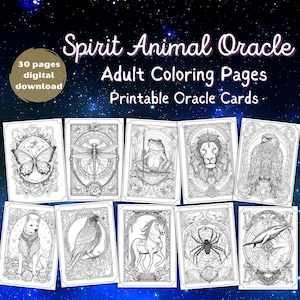 Spirit Animal Coloring, Tarot Coloring Cards, Oracle Cards PDF, Mystical Animal Coloring Spiritual Divination, Digital Adult Coloring Book