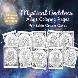 Oracle Goddess Coloring, Tarot Coloring Cards, Oracle Cards PDF, Mystical Witchy Coloring Spiritual Divination, Digital Adult Coloring Book,