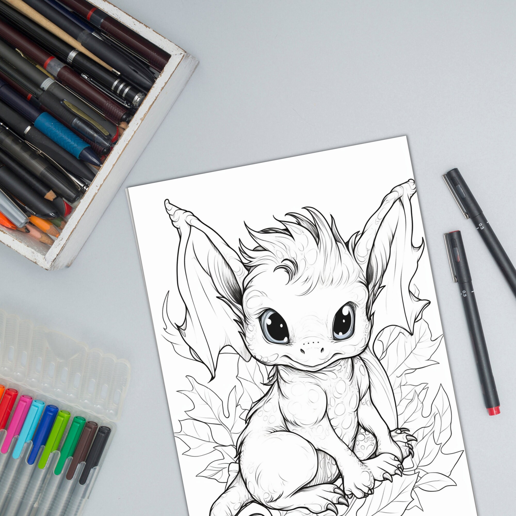 Woodland Dragon Fantasy Coloring Book - 22 Pages - Instant