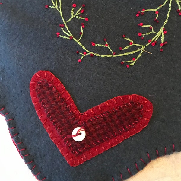 Heart of Hearts Wool Applique Candlemat * Hearts * Love * Penny Mat * Valentine's Day