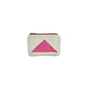 Coin Purse, Pink Triangle Blockprint, with Orange Metal Zipper image 1