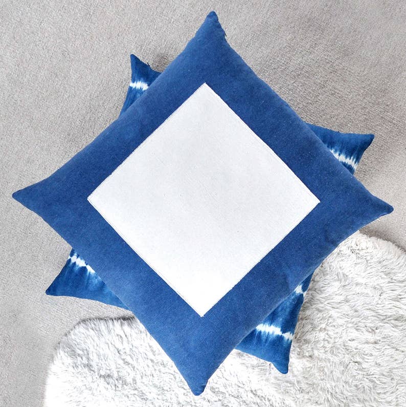 Indigo Square Signal Flag Floor Pillow, 26x26 Hand Dyed, Appliqued, Decorative Pillow Cover image 4