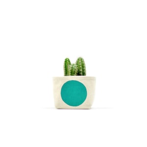 Mini pot à succulentes pois turquoise, seau en tissu blockprint