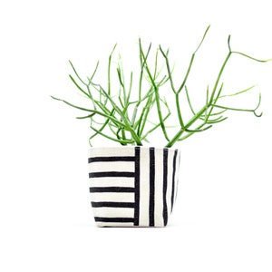 Black Two Way Stripe Planter, 4" Size, Blockprint on Canvas Bucket