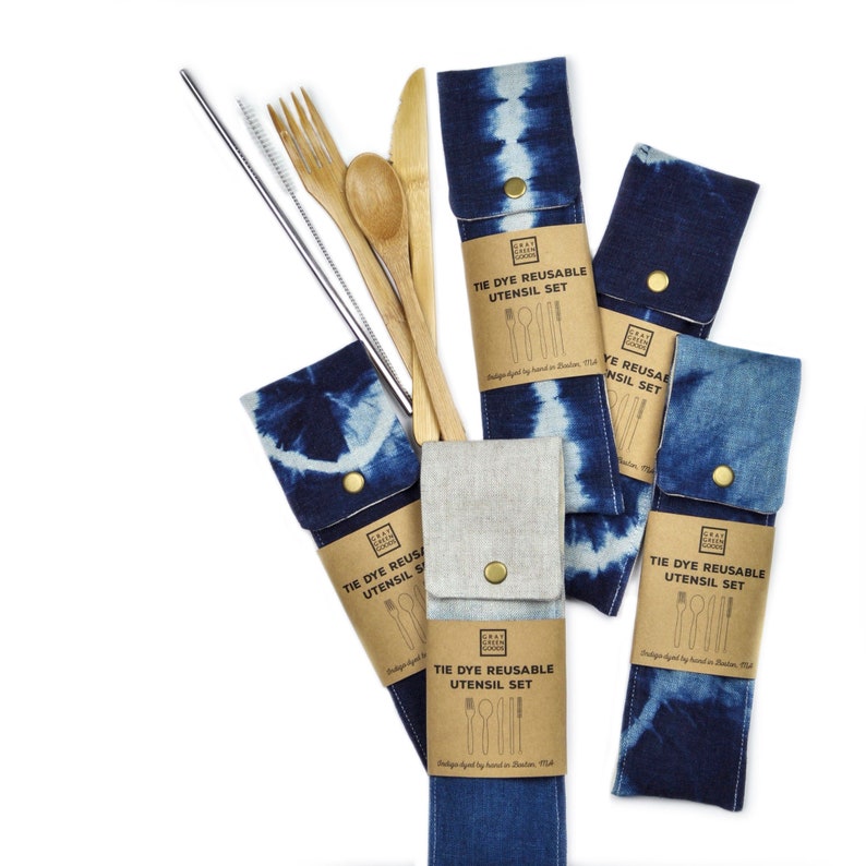 Zero Waste Kit, NATURAL Linen Reusable Pouch with Bamboo Utensils and Metal Straw, for School, Work and Travel image 10