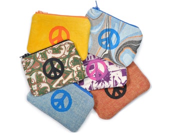 Upcycled Blockprint Peace Sign Coin Purse—Upcycled Solid or Patterned Fabric