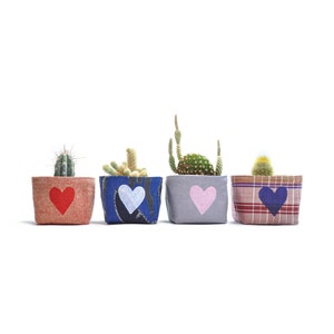 Upcycled Fabric Blockprint Heart Mini Planter image 1