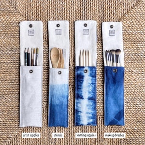 Zero Waste Kit, NATURAL Linen Reusable Pouch with Bamboo Utensils and Metal Straw, for School, Work and Travel image 4