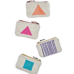 Coin Purse, Pink Triangle Blockprint, with Orange Metal Zipper image 5