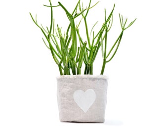 Heart Blockprint Linen Planter, 4" Size, Blockprint Linen Bucket