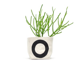 Black Circle Canvas Planter, 4" Size, Blockprint Canvas Bucket