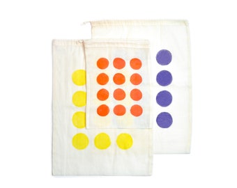 Blockprint Dots Reusable Cotton Muslin Produce Bags, SET OF 3 Zero-Waste Drawstring Bags