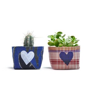 Upcycled Fabric Blockprint Heart Mini Planter pattern