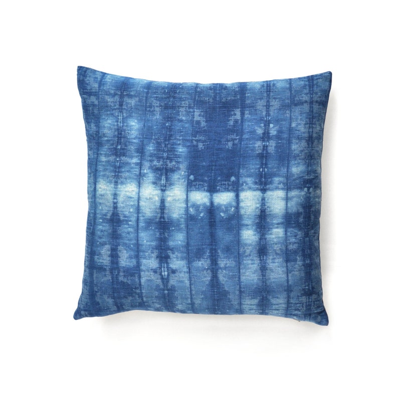 Shibori Indigo Stripe Pillow 20x20 Hand Dyed Linen Cushion Etsy