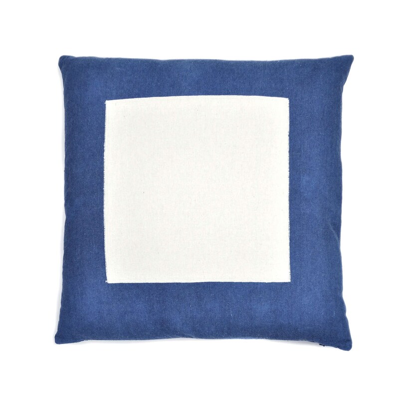 Indigo Square Signal Flag Floor Pillow, 26x26 Hand Dyed, Appliqued, Decorative Pillow Cover image 1