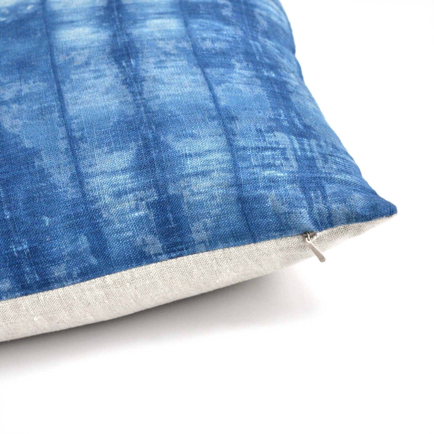 Shibori Indigo Stripe Pillow 20x20 Hand Dyed Linen Cushion Etsy