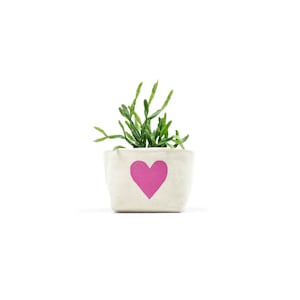 Heart Canvas Mini Planter for Succulents and Cacti, Magenta Heart Blockprint on Cotton Canvas