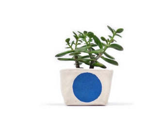 Blue Fabric Mini Planter, Blockprint Plant Pot