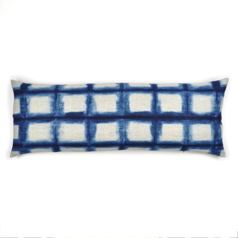 Blue Shibori Bolster Pillow Cover in Grid Pattern for 14x36 Etsy