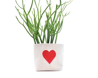 Heart Blockprint Canvas Planter, 4" Size, Blockprint Canvas Bucket