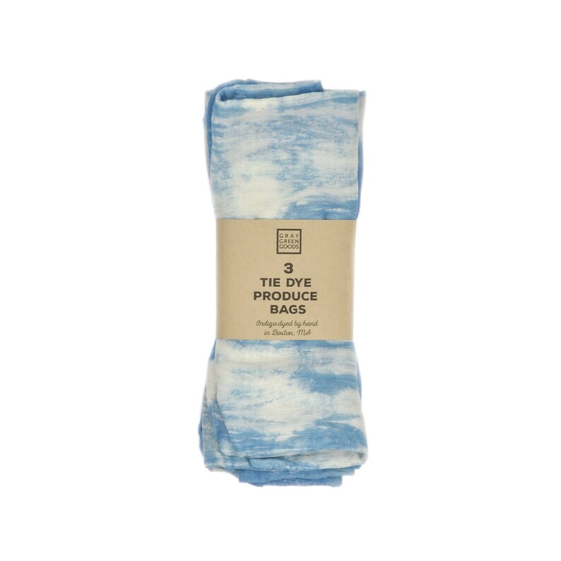 Tie-dye Indigo Reusable Cotton Muslin Produce Bags, SET OF 3 Zero-Waste Drawstring Bags image 5