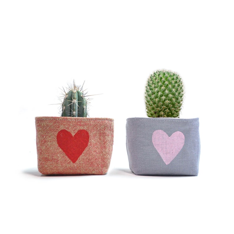 Upcycled Fabric Blockprint Heart Mini Planter solid
