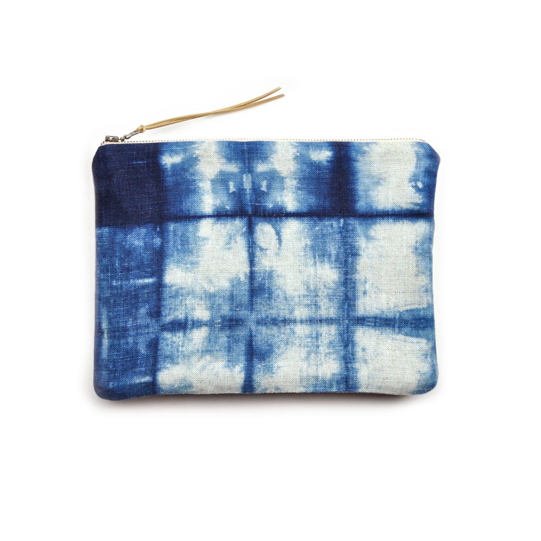 Shibori Clutch in Grid Pattern With Metal Zipper and - Etsy