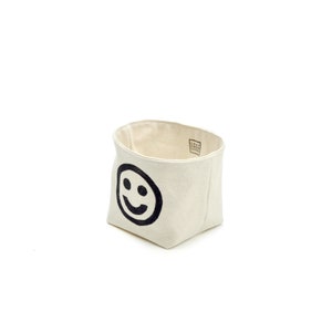 Smiley Face Blockprint Canvas Planter, 4 Size, Blockprint Canvas Bucket Black