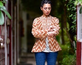 Small, Isak, Brown Chevron Floral Print Jacket, Vintage Up cycled Fabric, Handmade Kantha Jacket