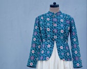 Medium-Catherine, Handmade Kantha Jacket, in Blue and Black Floral Print kinchebyPayal