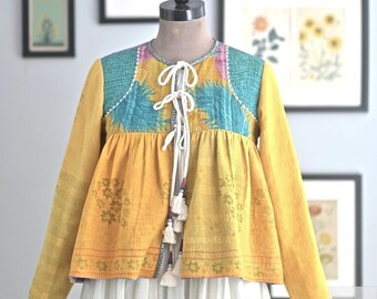 Medium/Rare Vintage Fabric Kantha Flared Jacket/Srinagar/One of a Kind