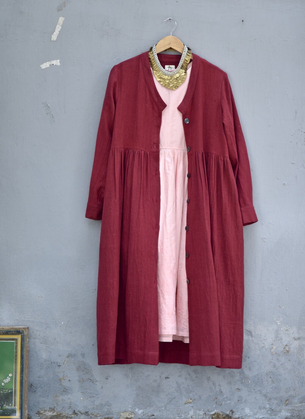 Maraba organic Cotton Long Jacket in Deep Red with Light Pink | Etsy