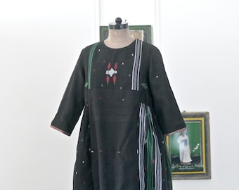 Zainab, M-L/Handmade Vintage saree Up Cycled Dress, Jamdani Fabric