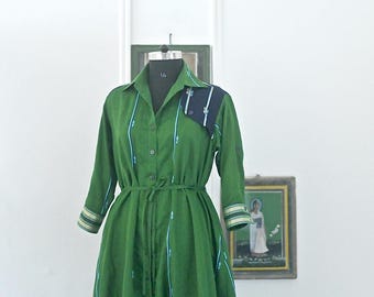 Rasa, M-L/Handmade Vintage saree Up Cycled Shirt Dress, Jamdani Fabric