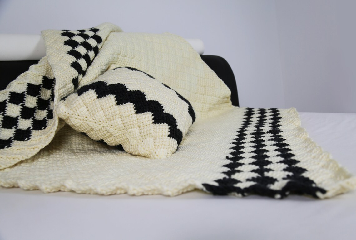 Cream and Black Blanket, Baby Blanket, Throws, Present Etsy