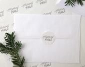 Sheet of 30 Round 1.5" Stickers, Merry Mail Handlettered Stickers, Merry Christmas Stickers, Seals, Labels, Christmas Seals, Handlettered