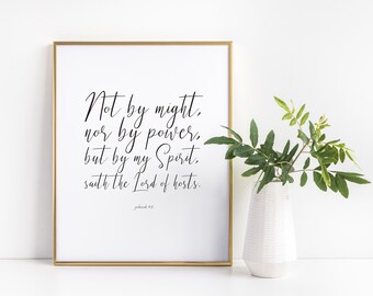 Bible Verse Printable | Not By Might Nor By Power | Printable Quote | Printable Bible Verses | 8.5"x11" | PDF | Word Art | Bible Verse Sign