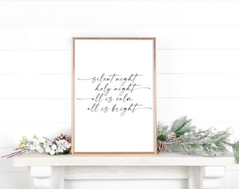 Silent Night Printable | Silent Night Holy Night Wall Decor | 8x10, 16x20 JPG and PDF | Christmas Hymn Printable | Christmas Quote Print