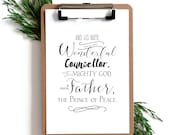 Christmas Printable, And His Name Shall Be Called Wonderful, Christmas Bible Verse Printable, Christmas Download, Christmas Word Art